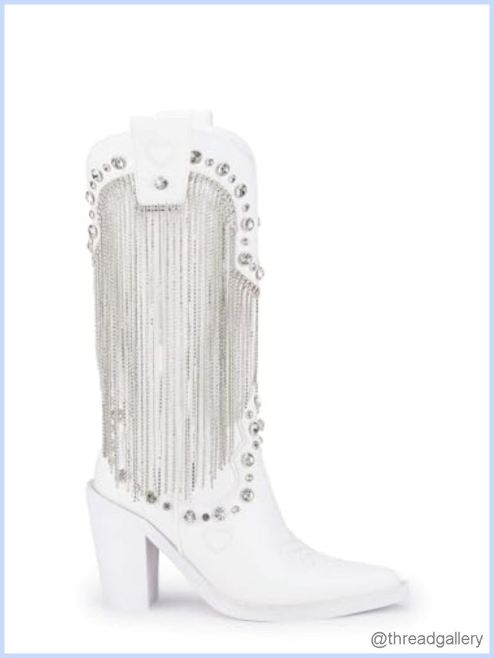 Vegan Leather Cowboy Boots Rhinestone Fringe Jewel Studs 4 Inch Heel